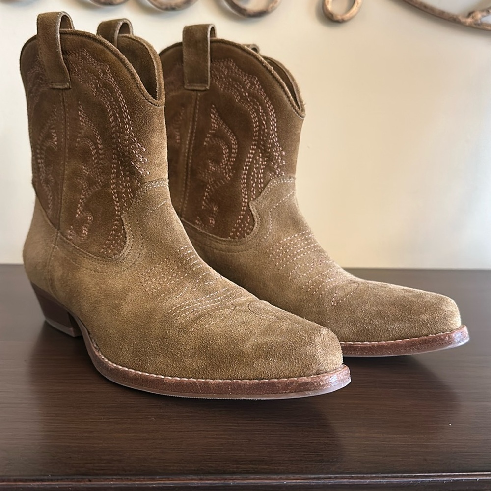 BA&SH Tan Suede Colt Western Ankle Boots Sz 6.5